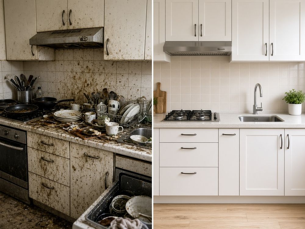 Kitchen before and after cleaning