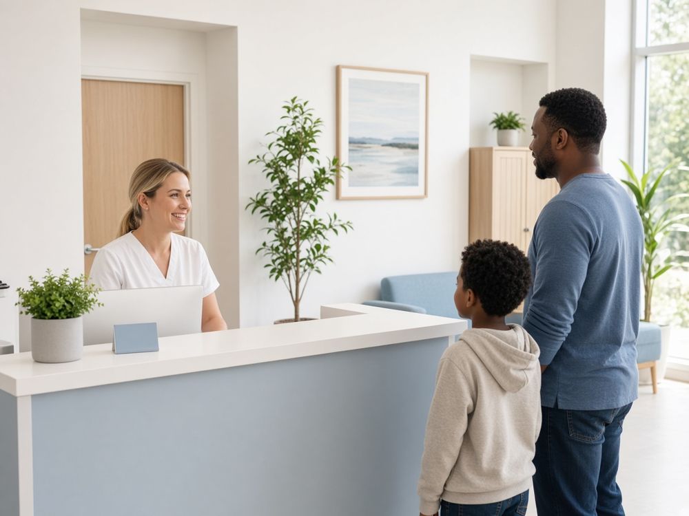 Brightvale reception welcoming a father and child
