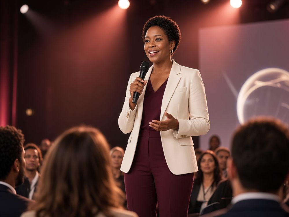 Imani speaking on stage