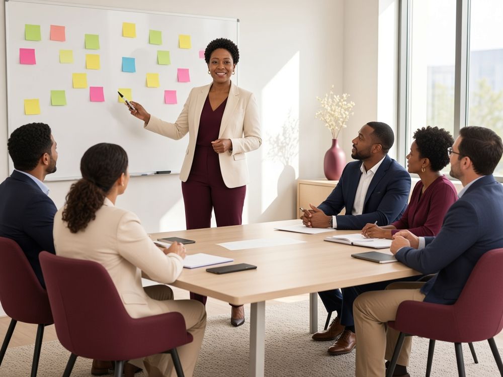 Imani leading a strategy workshop with a client team