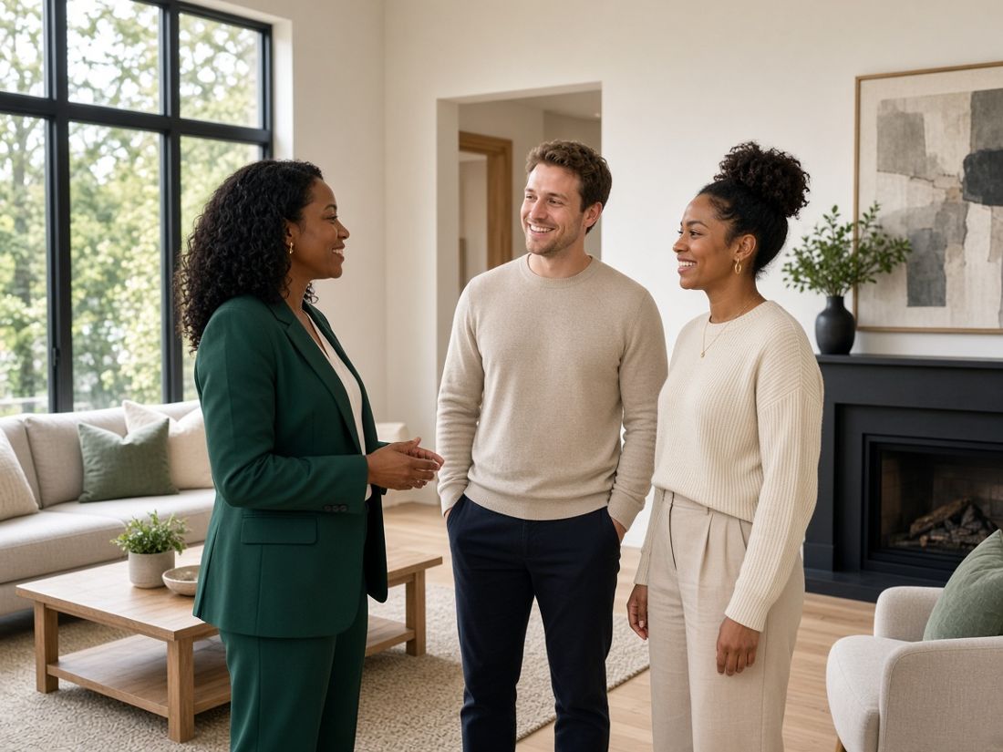 A Fernmere agent showing a home to a couple